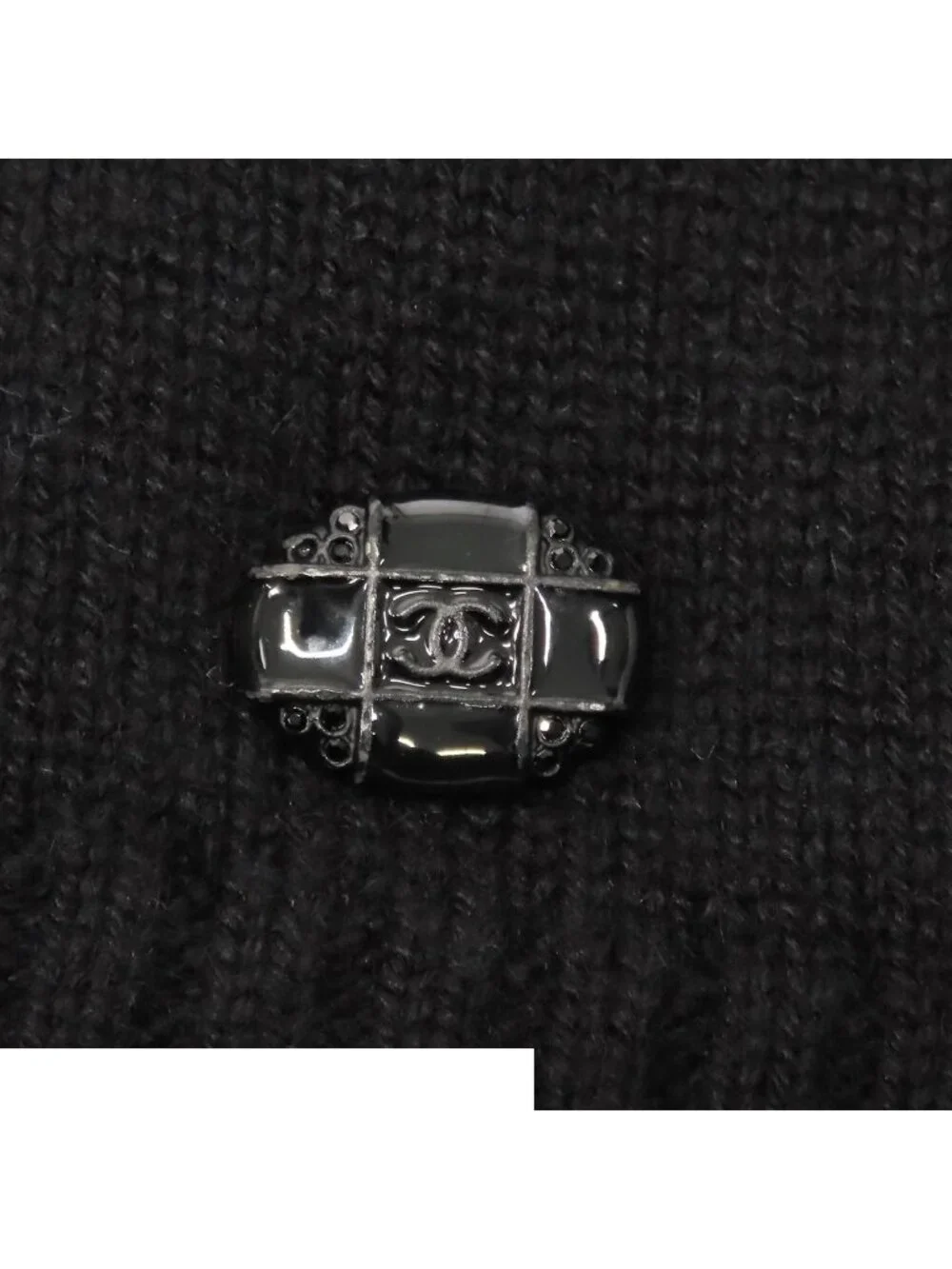 Chanel Knit Dress Black Cashmere Three Quarter Sleeve CC Logo Coco Buttons 36